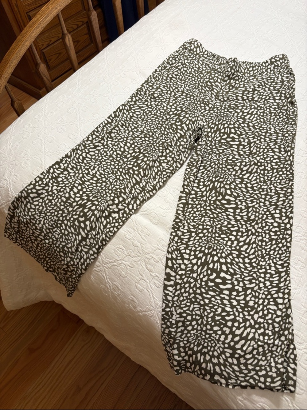 LOFT Olive and White Printed Wide-Leg Pants